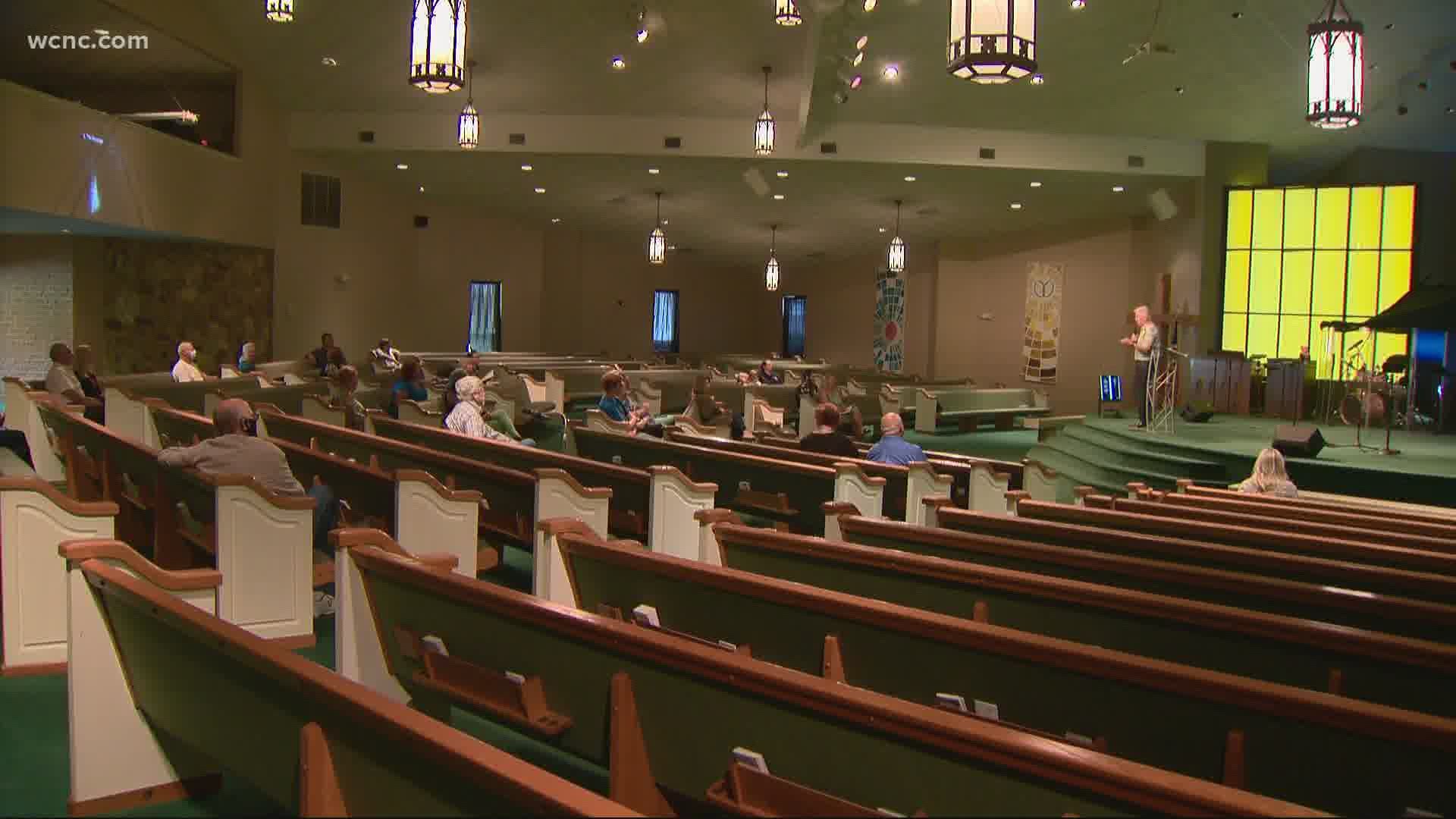 Churches in N.C. now have the option to hold services inside or outside. Harvest Church Charlotte takes advantage of the reopening during services on Sunday.