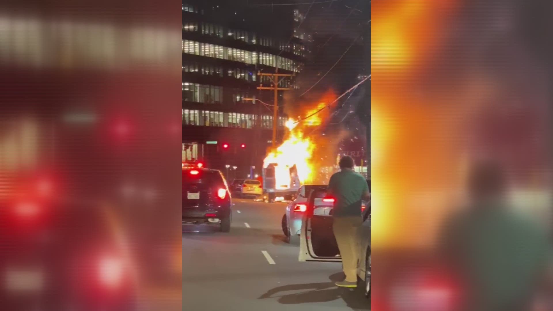 Witnesses captured video as a food truck fire led to an explosion in South End, Charlotte.
