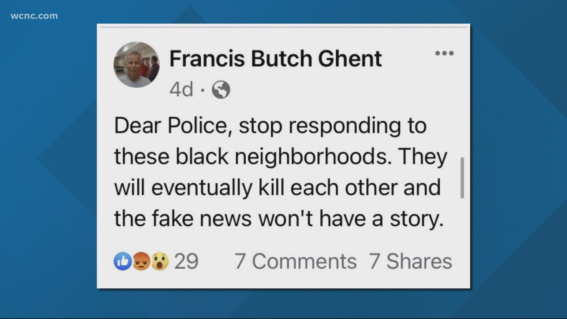 In an apology later issued, Chief Francis Butch Ghent said "anger blinded" his judgment when making the post.