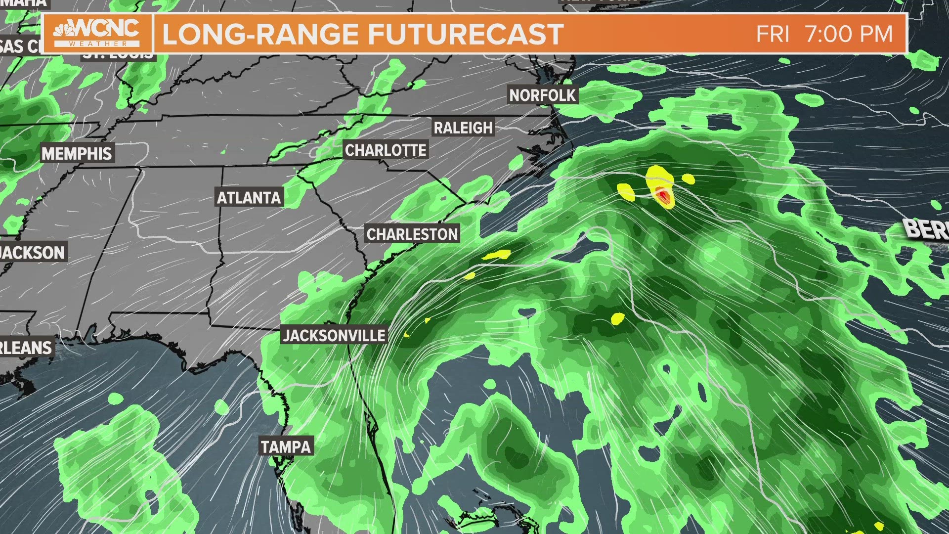 A tropical system off the Carolina coast is expected to bring rain to the Charlotte area, making for a soggy Saturday across the region.