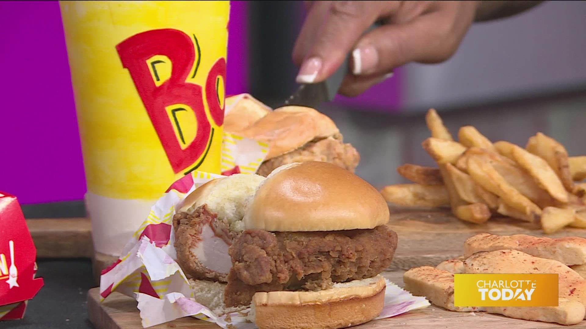 Netflix star Nina Charles helped celebrate with a cake version of the Bojangles chicken sandwich