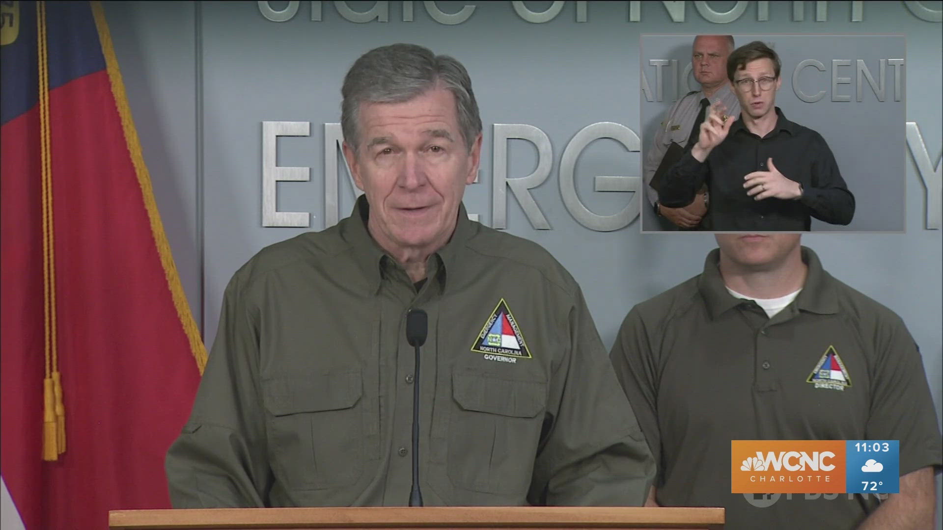 North Carolina Governor Roy Cooper and other state officials on Tuesday discuss the ongoing recovery of Helene.