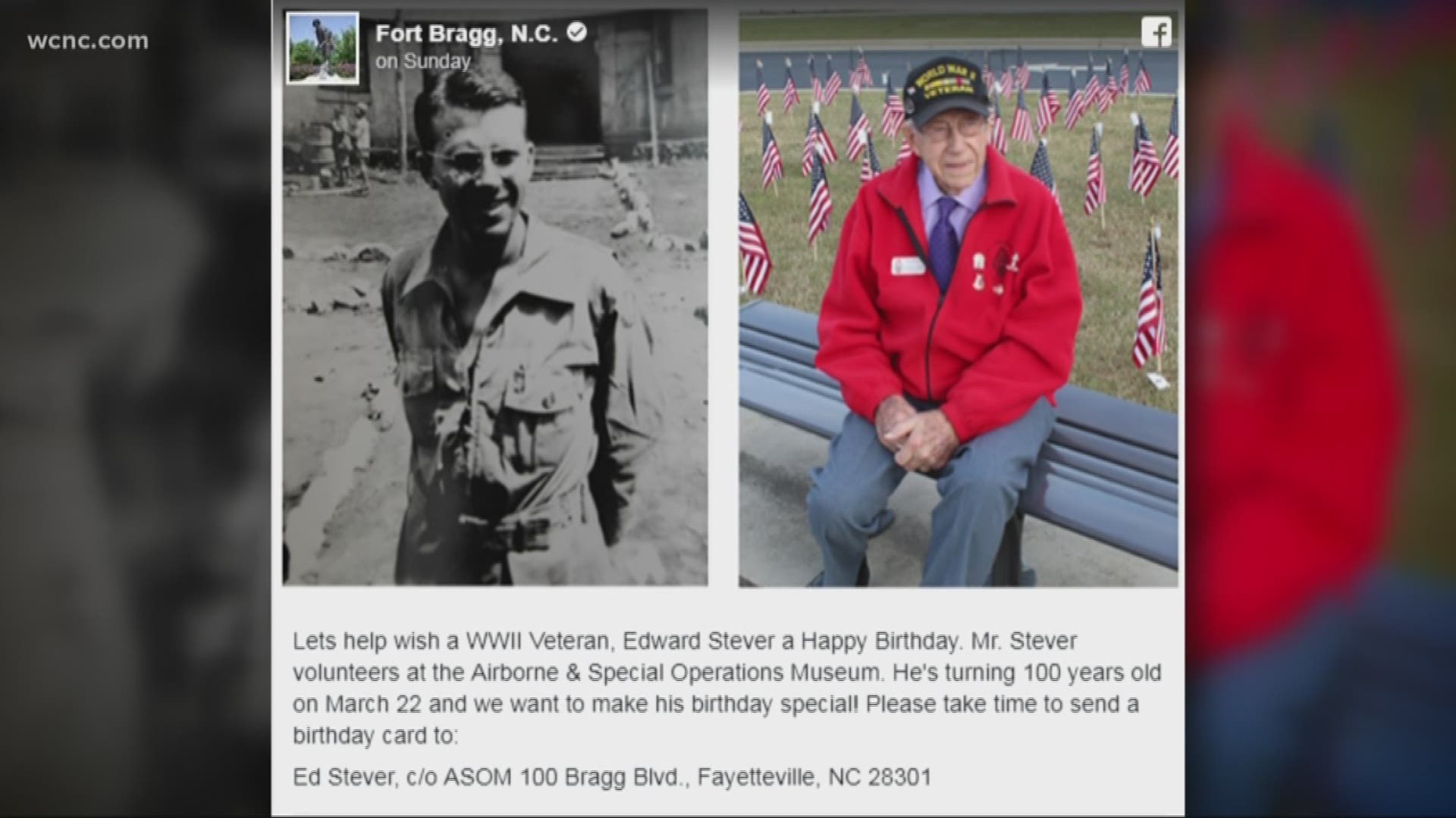 World War II Veteran Edward Stever currently volunteers at the Airborne and Special Operations Museum. He turns 100 soon.