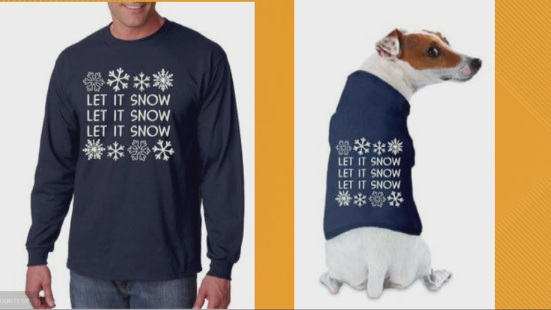 If you need an idea for your holiday card, how about a matching sweater for your dog?