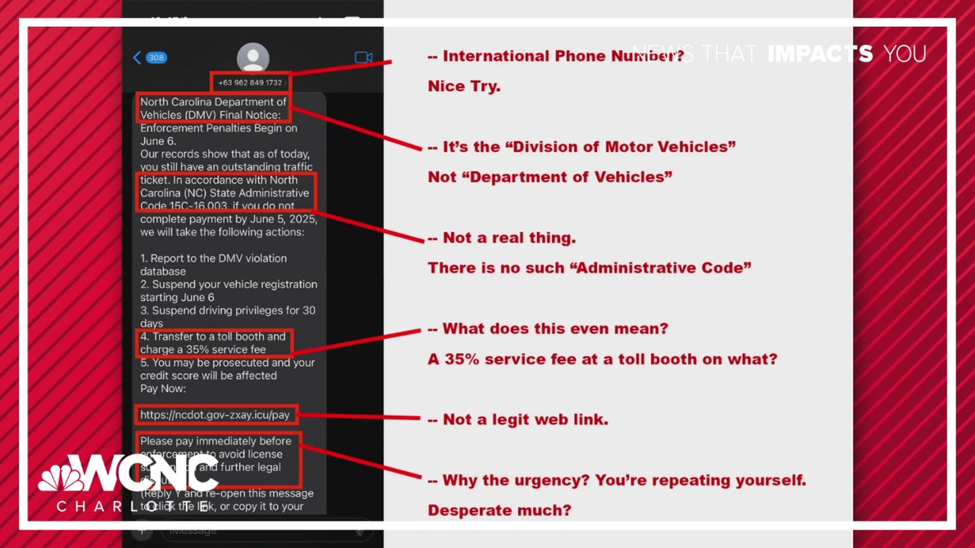 The department shared a picture explaining the type of text the scammers are sending.
