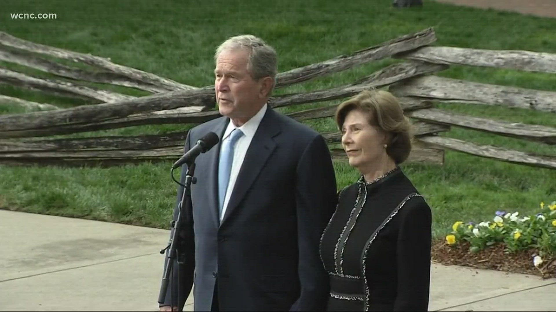Former President George W. Bush and his wife Laura were in Charlotte Monday to pay their respects to Rev. Billy Graham.