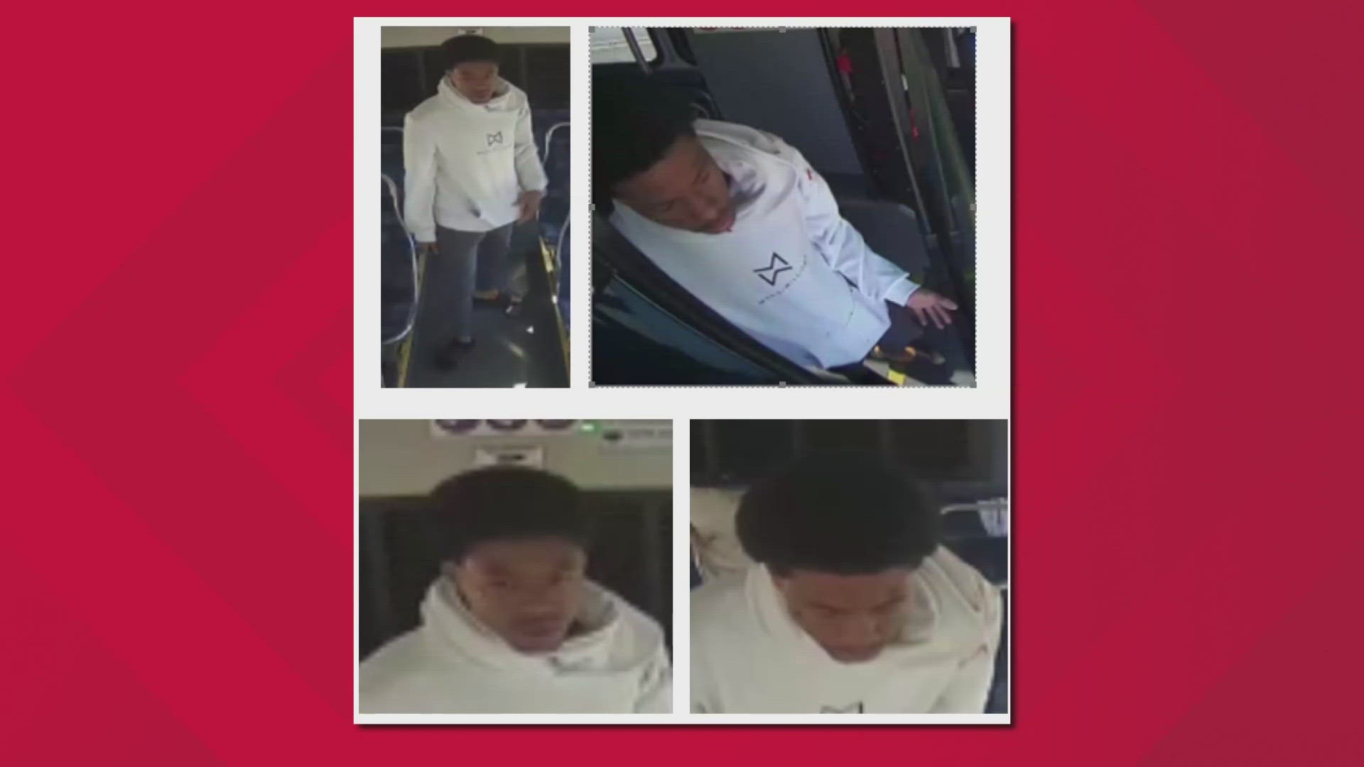 Detectives released surveillance photos of a suspect wanted for stabbing a man multiple times on a CATS bus Wednesday afternoon.