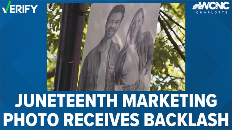 VERIFY | Yes, photos of the Juneteenth GVL banners with white models are real