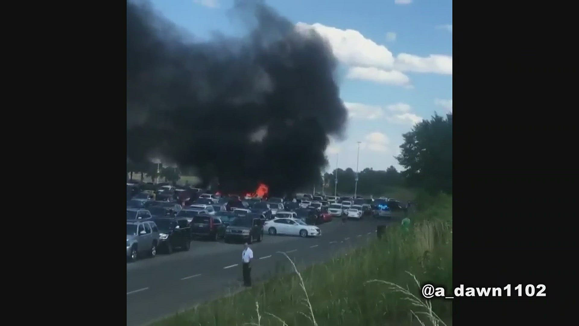 A viewer shared a video of the fire in the Carowinds parking lot.