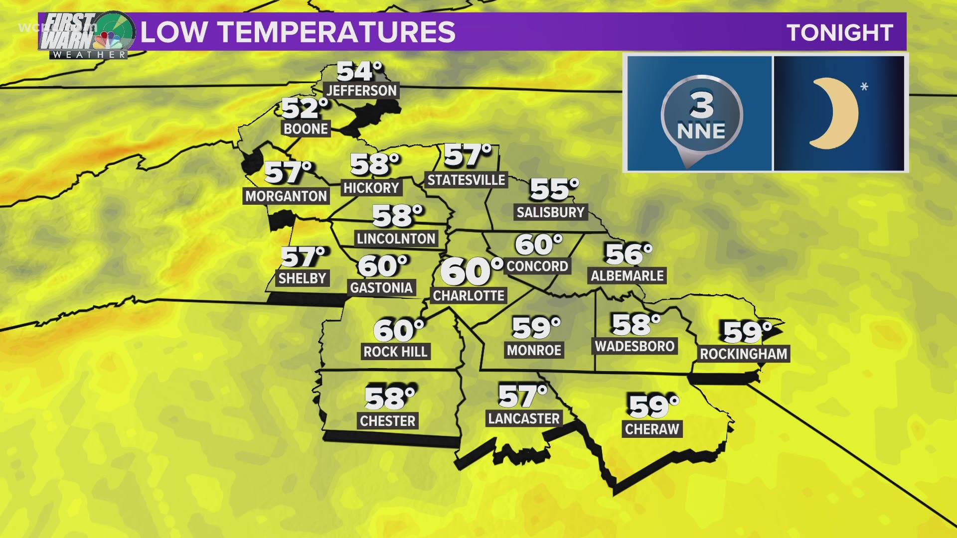 It was a chilly start to the day. Lows fell into the 50s across most of the Piedmont and 40s in the Mountains. Tonight will be cool again.