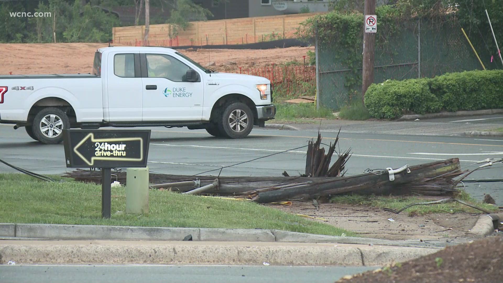 A crash knocked down power lines, shutting down a section of Eastway Drive Wednesday morning.