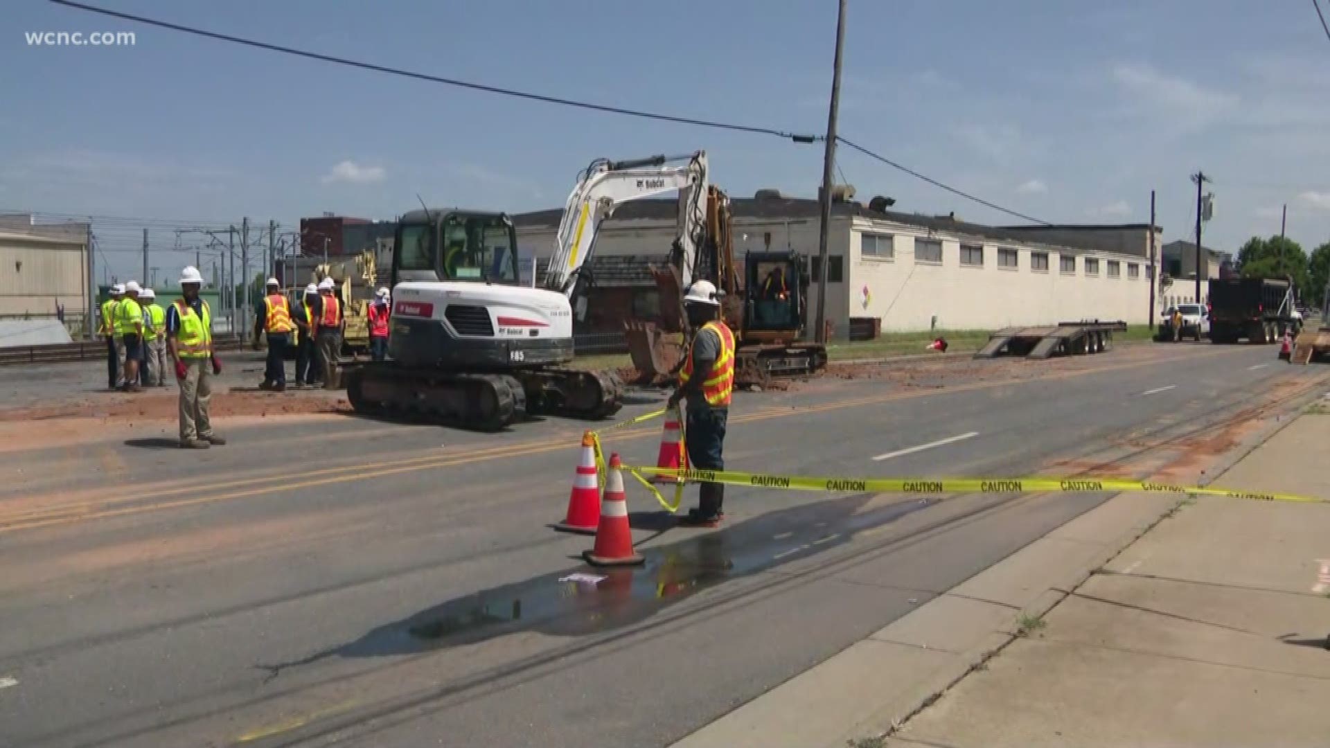 Crews are working to repair an unrelated gas leak and water main break.