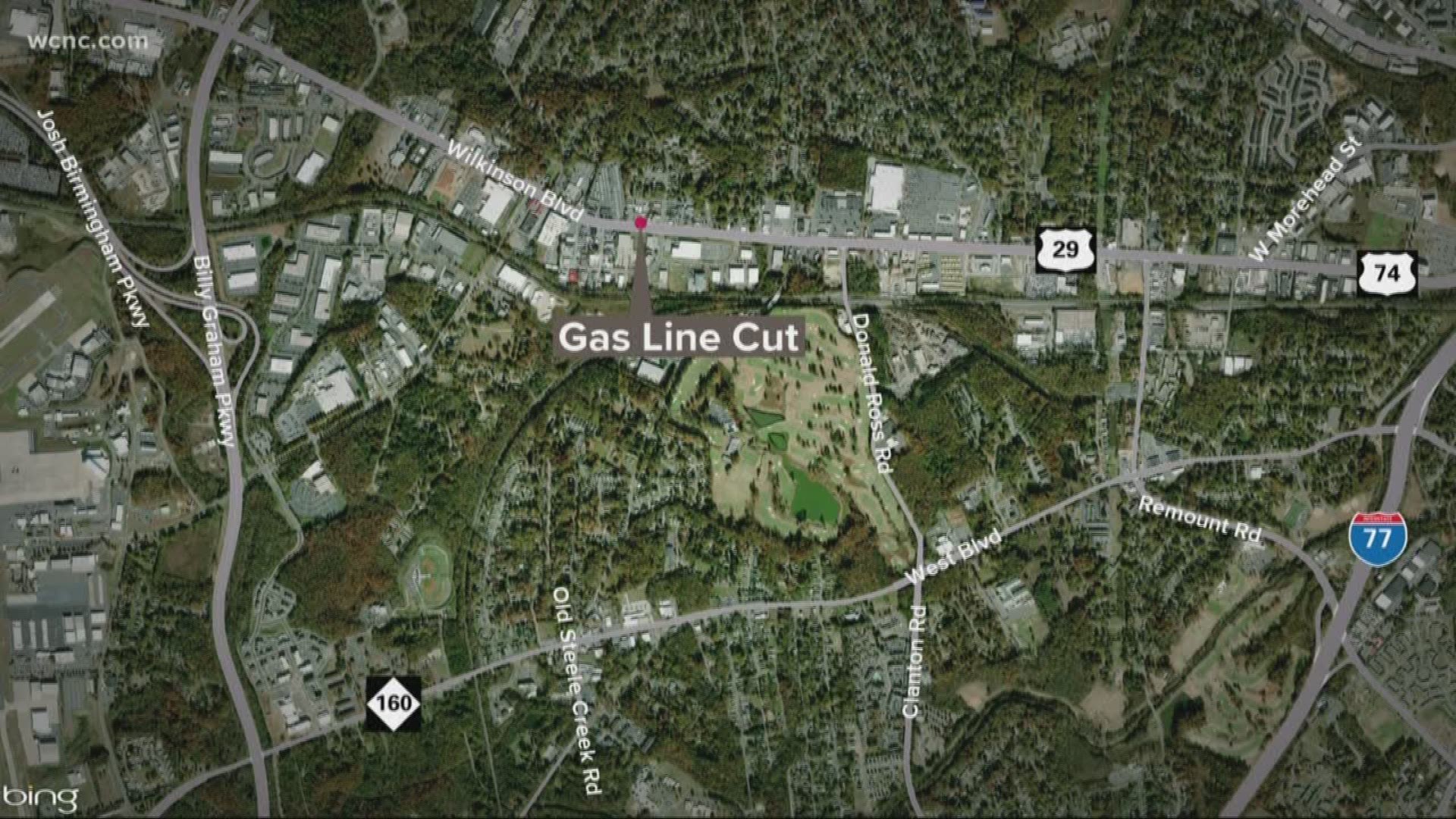 CMPD said a water company accidentally cut a gas line.