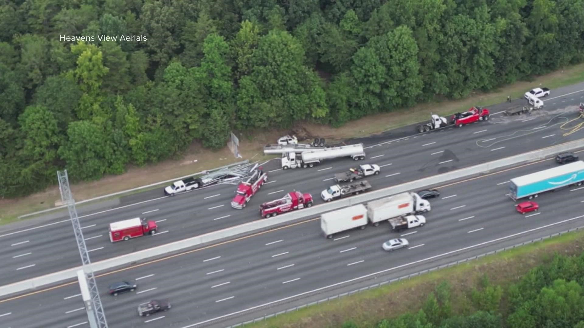 I77 closed in South Carolina due to crash involving tanker truck