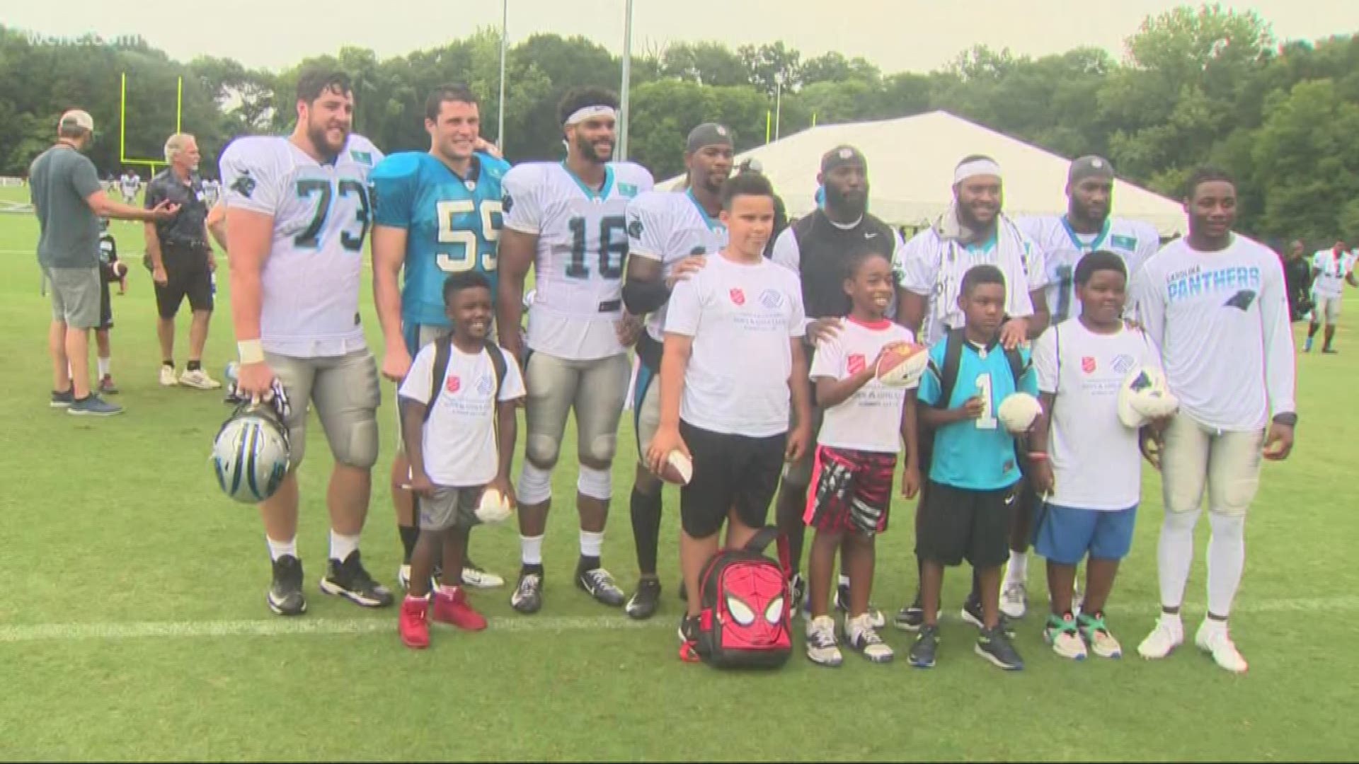 The kids were only supposed to meet one of the players Monday, but ended up meeting several Panthers including Luke Kuechly.