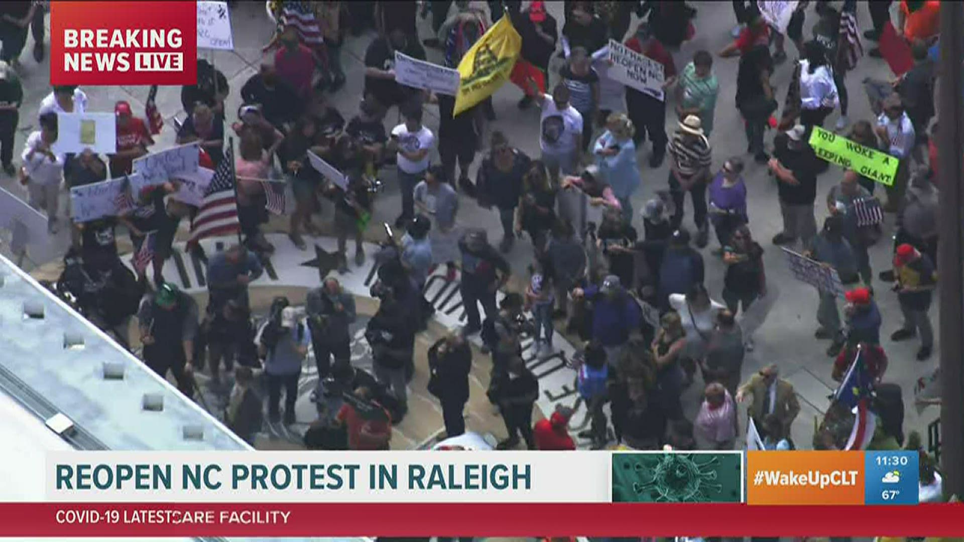 The grassroots political movement ReOpen NC staged a protest outside the General Assembly in Raleigh as lawmakers returned to work Tuesday.