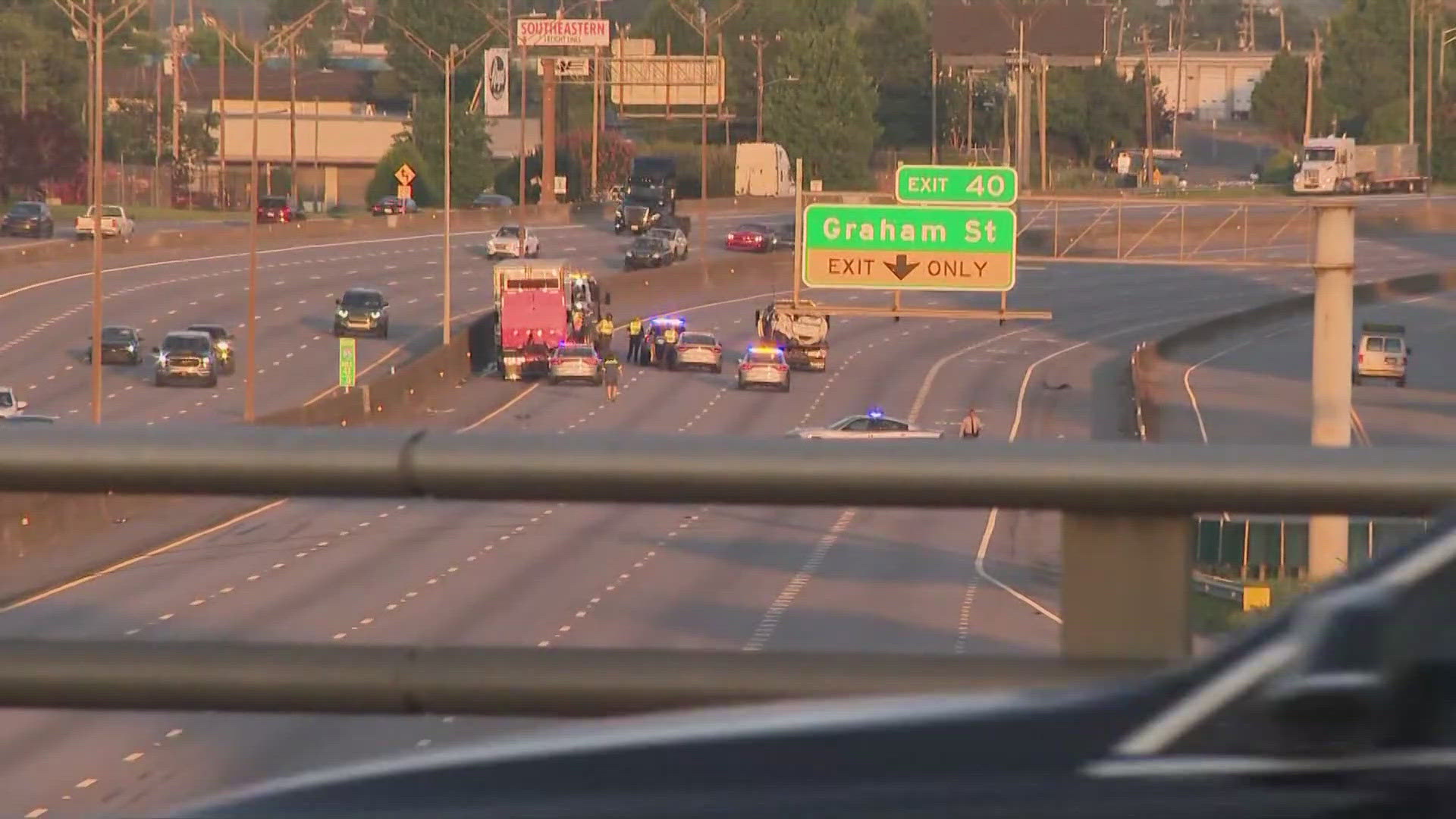 The deadly crash closed lanes near Exit 41, West Sugar Creek Road, in Charlotte.