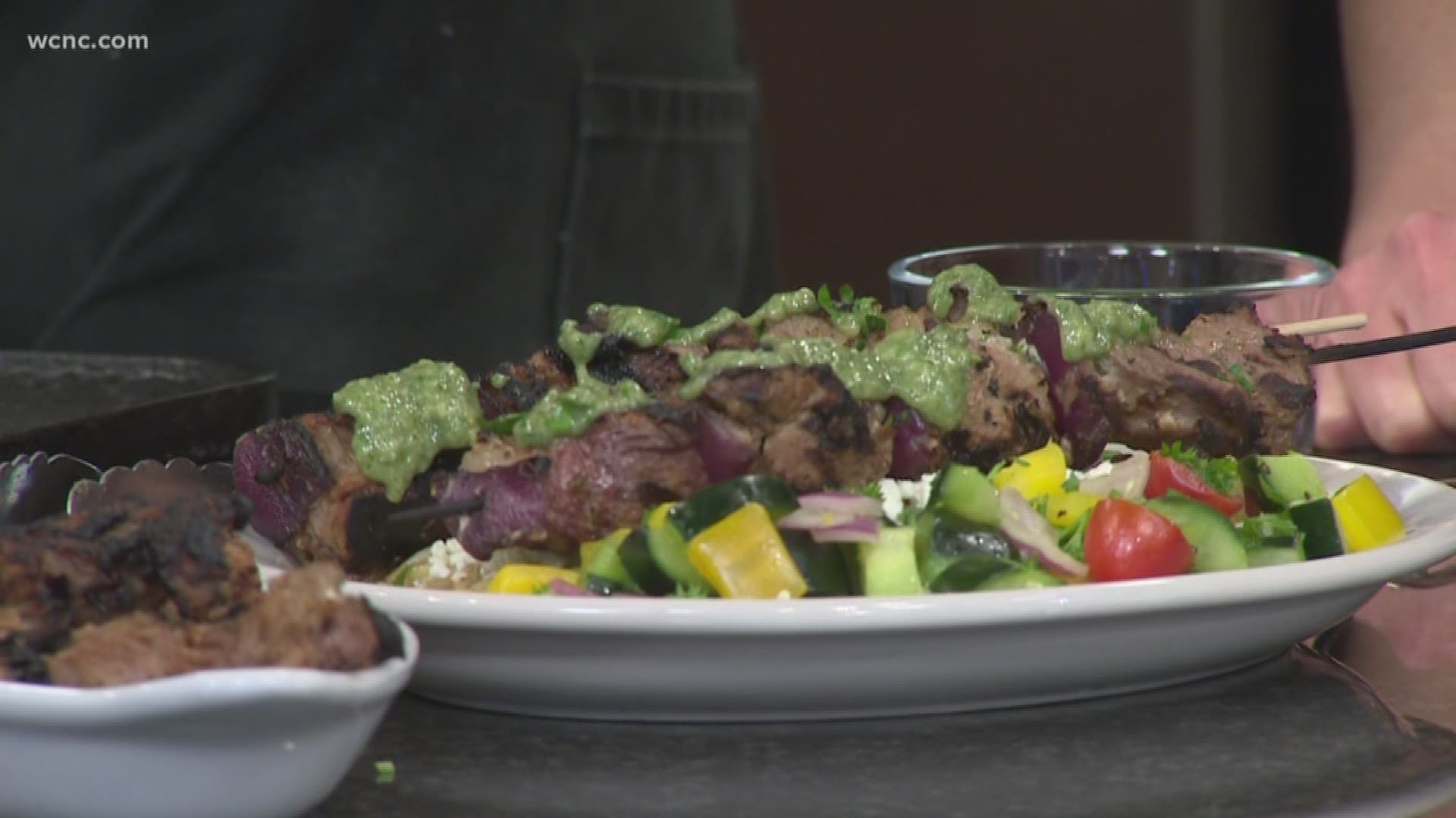 Chef Michael Harrington shows us how to make Greek marinated lamb kabobs with fresh mint pesto for a flavorful and fun meal.