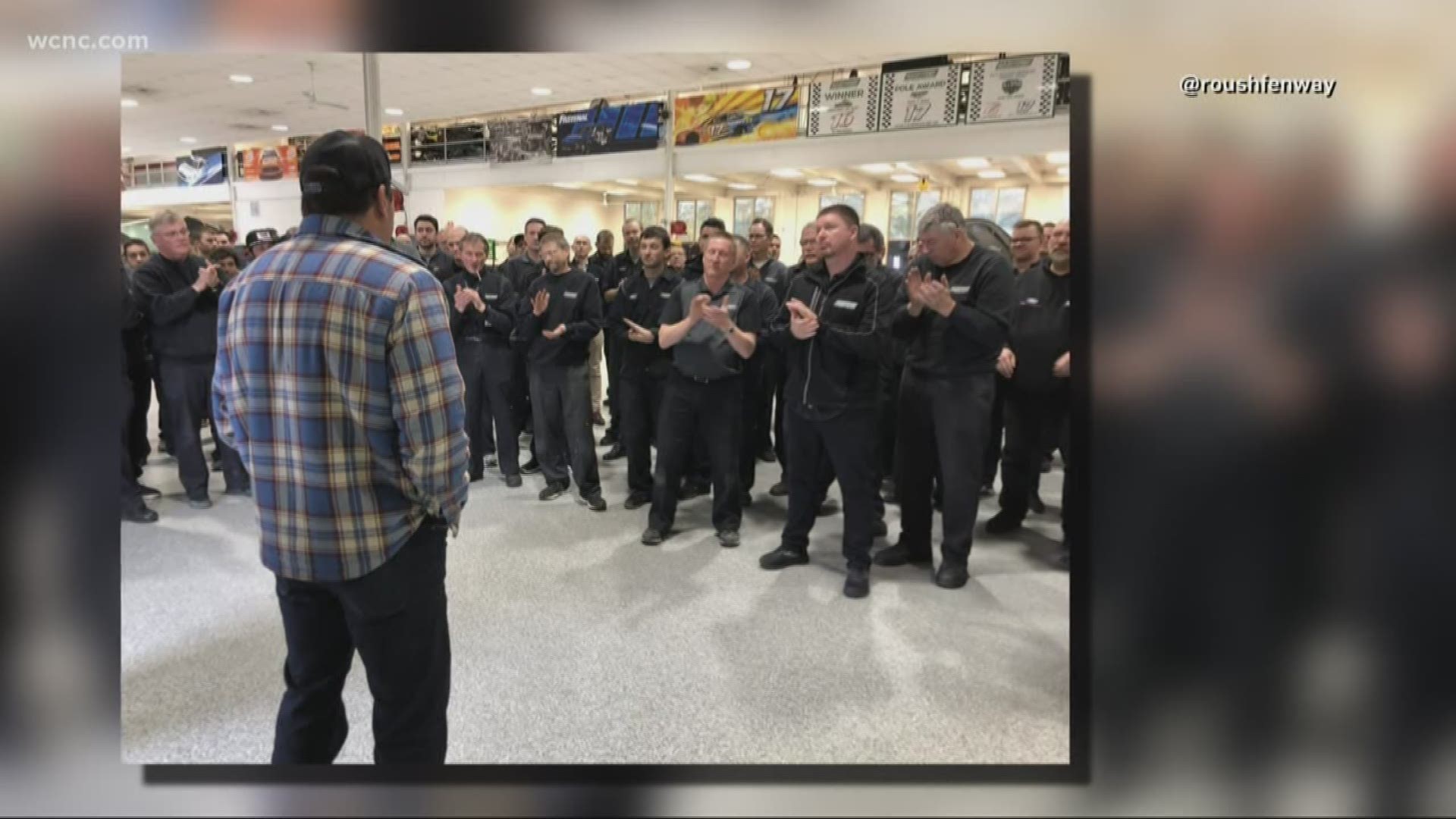 Roush Fenway Racing posted pictures of Ryan Newman showing up at the shop in Charlotte. His co-workers gave him a standing ovation.