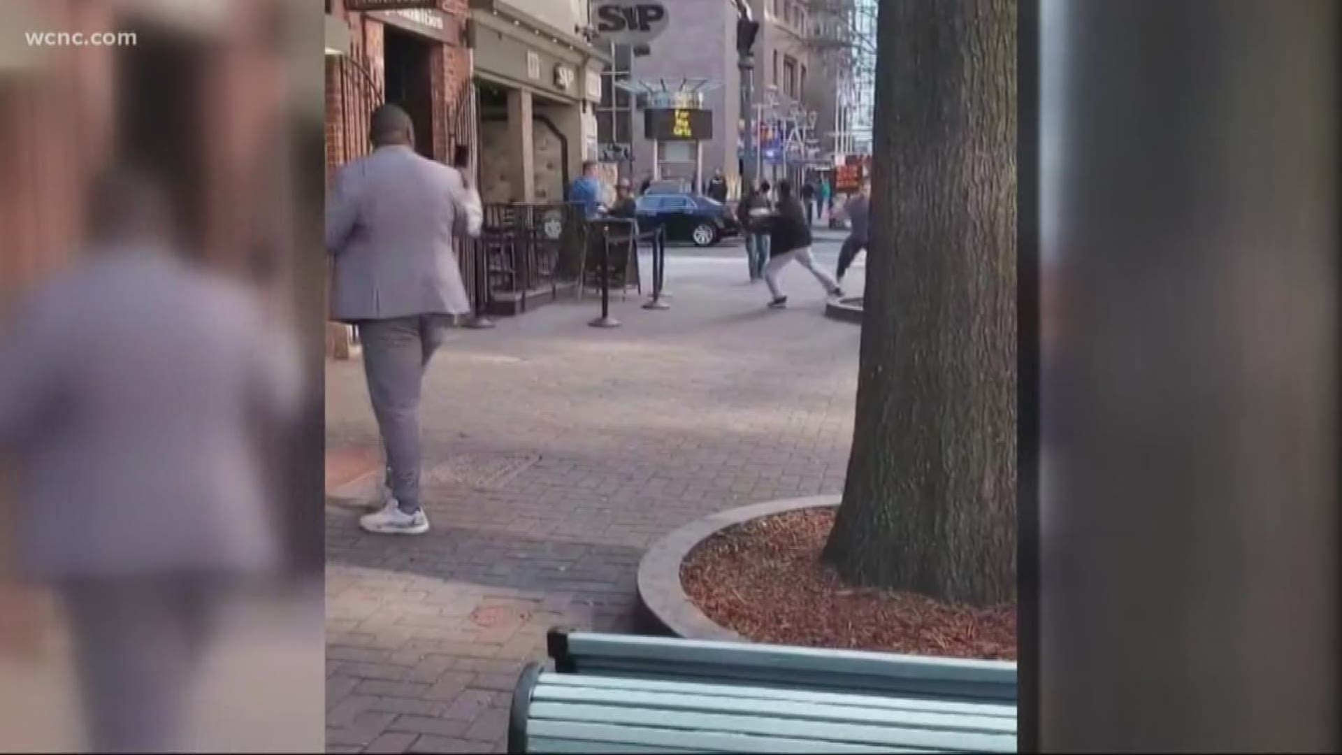 A Saturday afternoon in uptown Charlotte turned into an unexpected street fight and police say one person’s weapon of choice was a shovel.