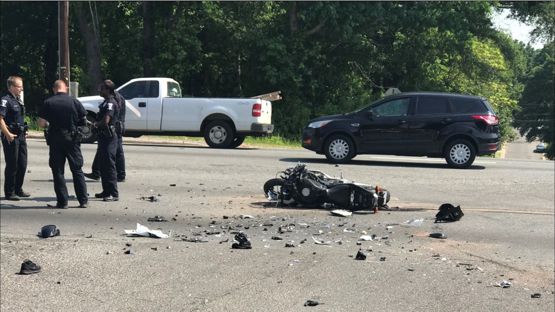 Two hurt in crash involving motorcycle on Brookshire Blvd