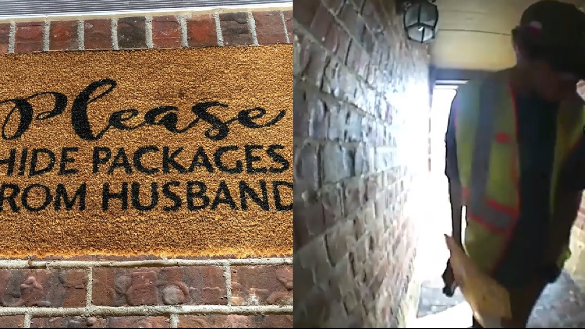A doormat read 'hide packages from husband,' so an Amazon worker did just that
