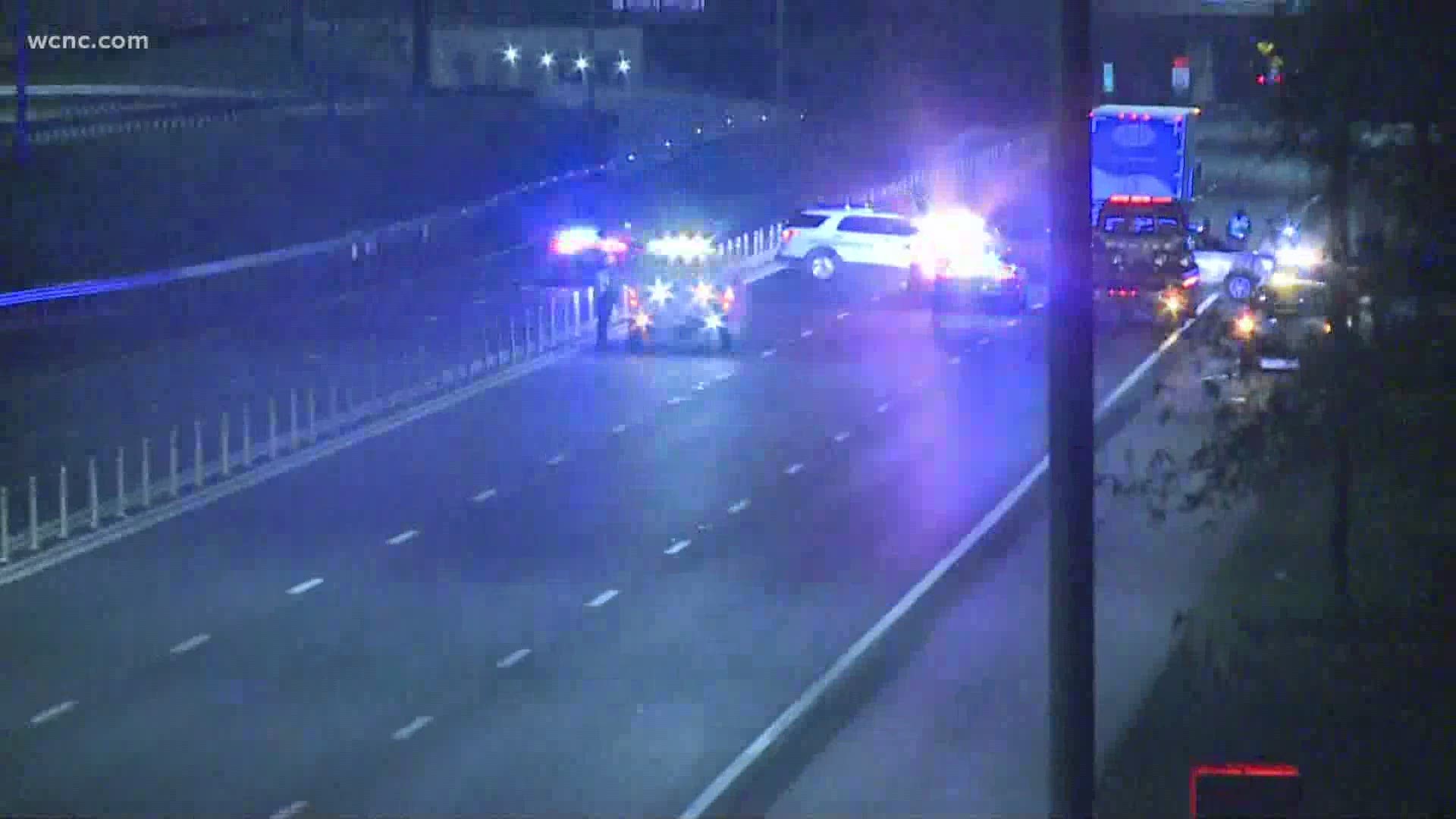 One person was killed in a crash on southbound I-77 near the interchange with I-85 and Sunset Road in north Charlotte Thursday morning, Medic said.
