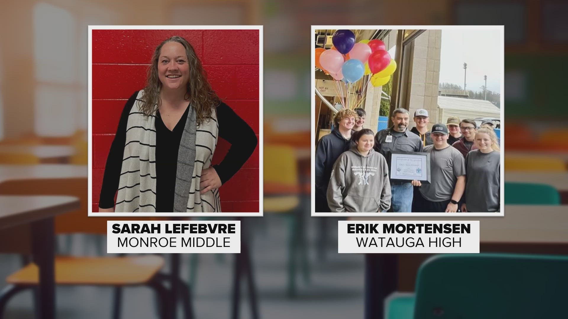 Sarah Lefebvre, a Monroe Middle School teacher, and Erik Mortensen, a Watauga High School teacher, are finalists for NC Teacher of the Year.