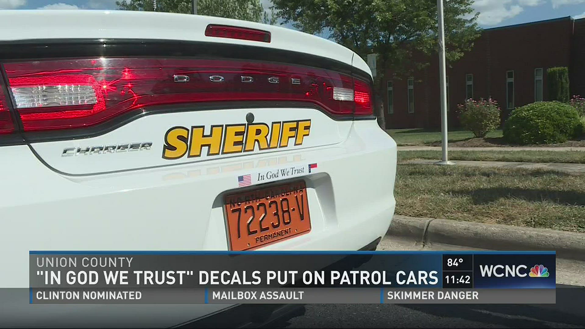 The Union County Sheriff's Office is the second local police organization to place "In God We Trust" decals on patrol cars in recent weeks.