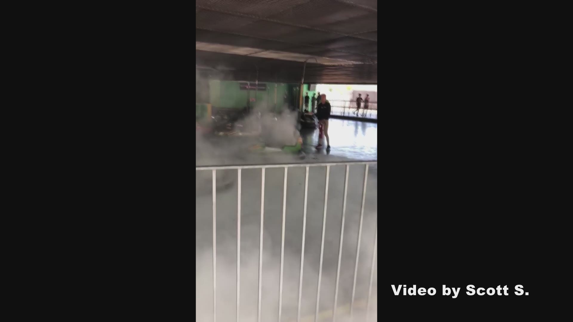 A parkgoer, Scott S., captured a video of a bumper car catching fire at Carowinds.