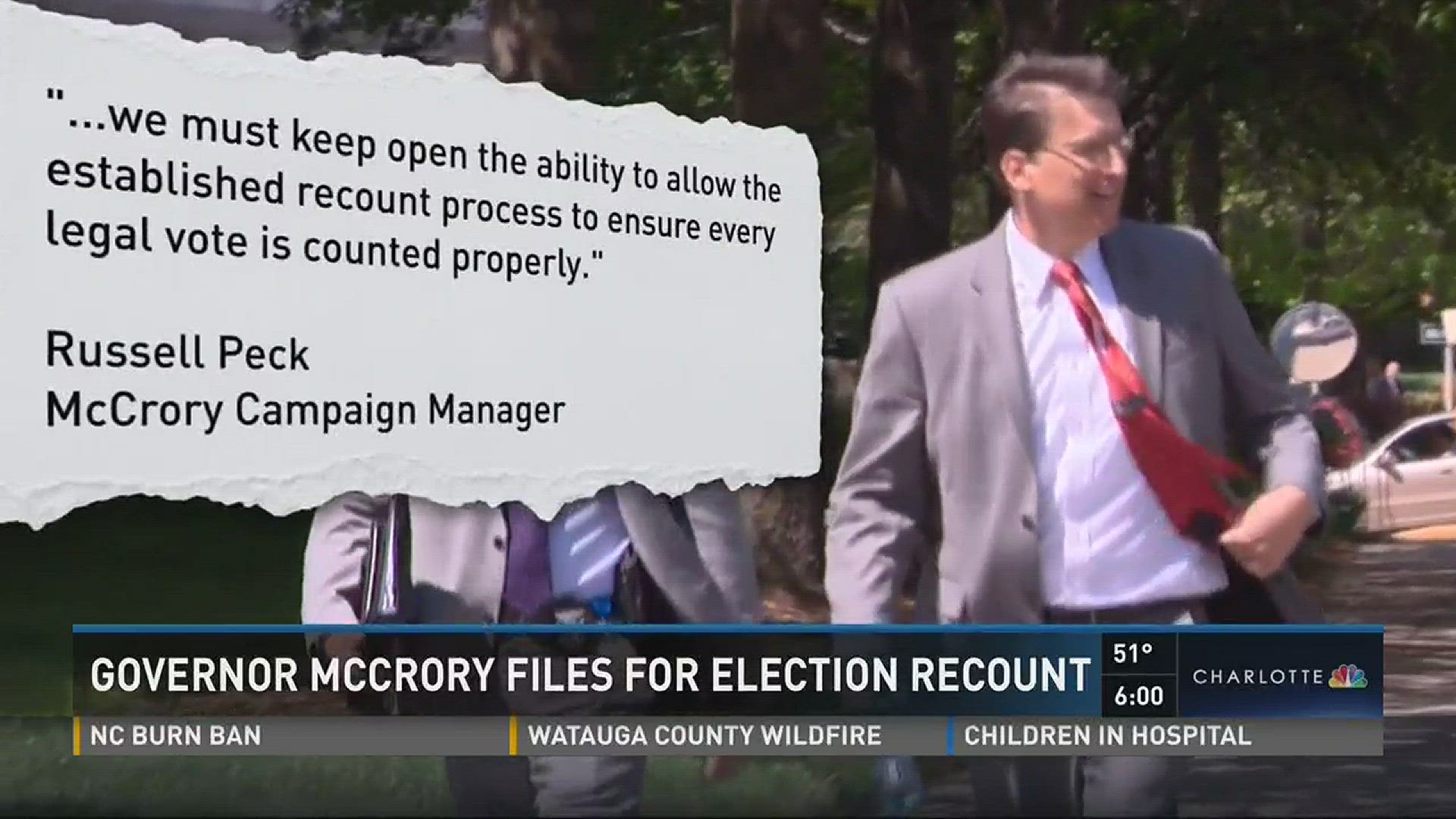 Governor Pat McCrory files for an election recount.