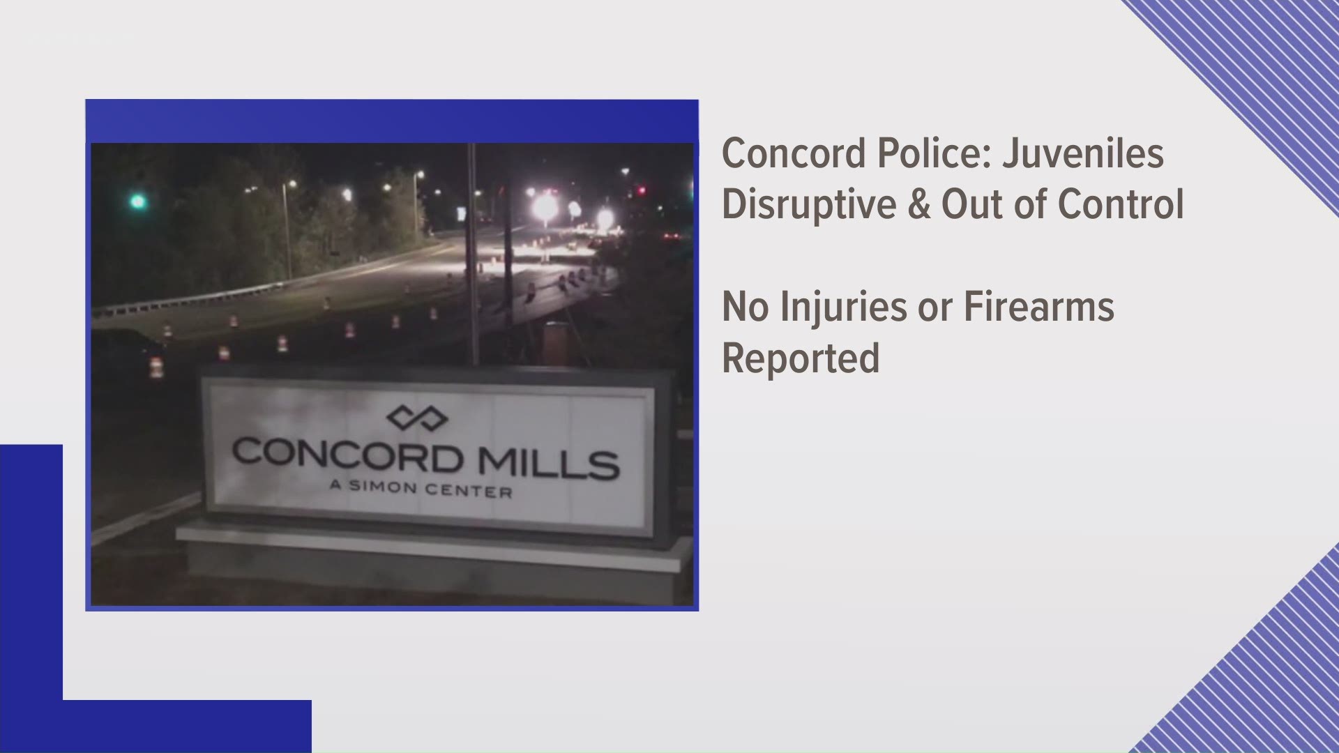 Concord Police said there were no reports of injuries or firearms.