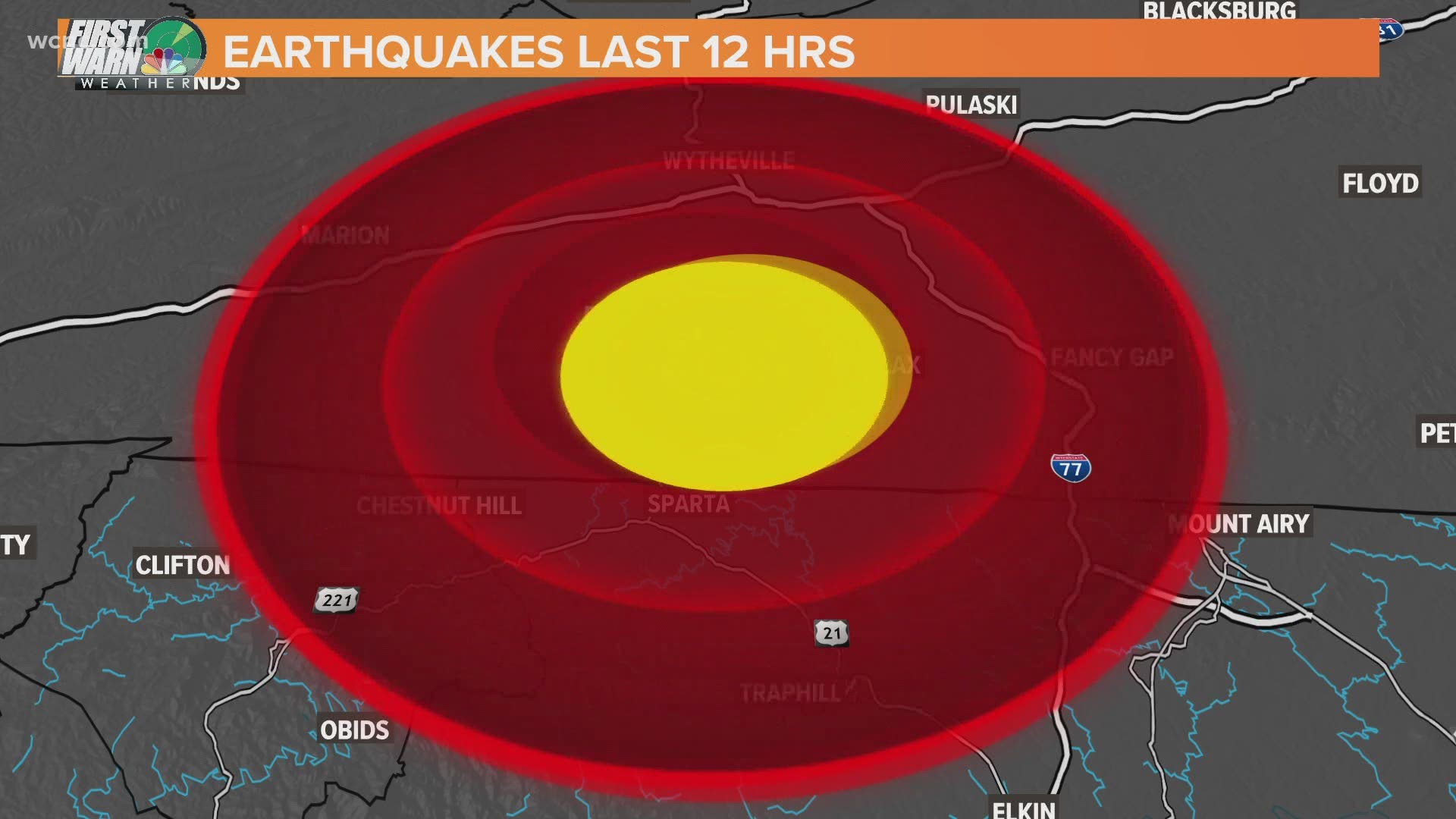 According to Chief Meteorologist Brad Panovich, a 5.1 earthquake was reported near Sparta, North Carolina which was the location of yesterday's 2.3.