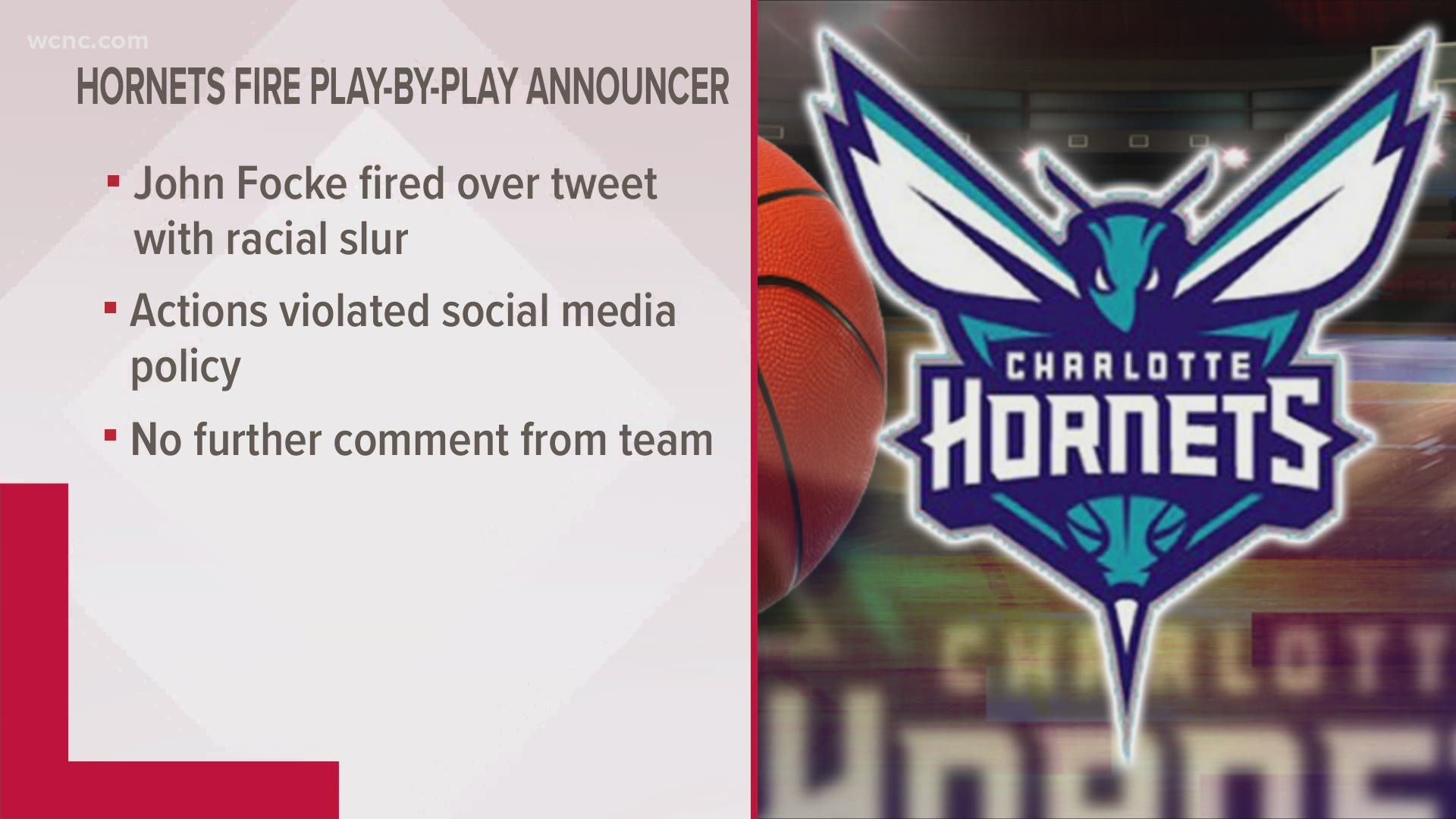 The Hornets said Focke violated the organization's social media policy and would not return as the team's radio broadcaster.