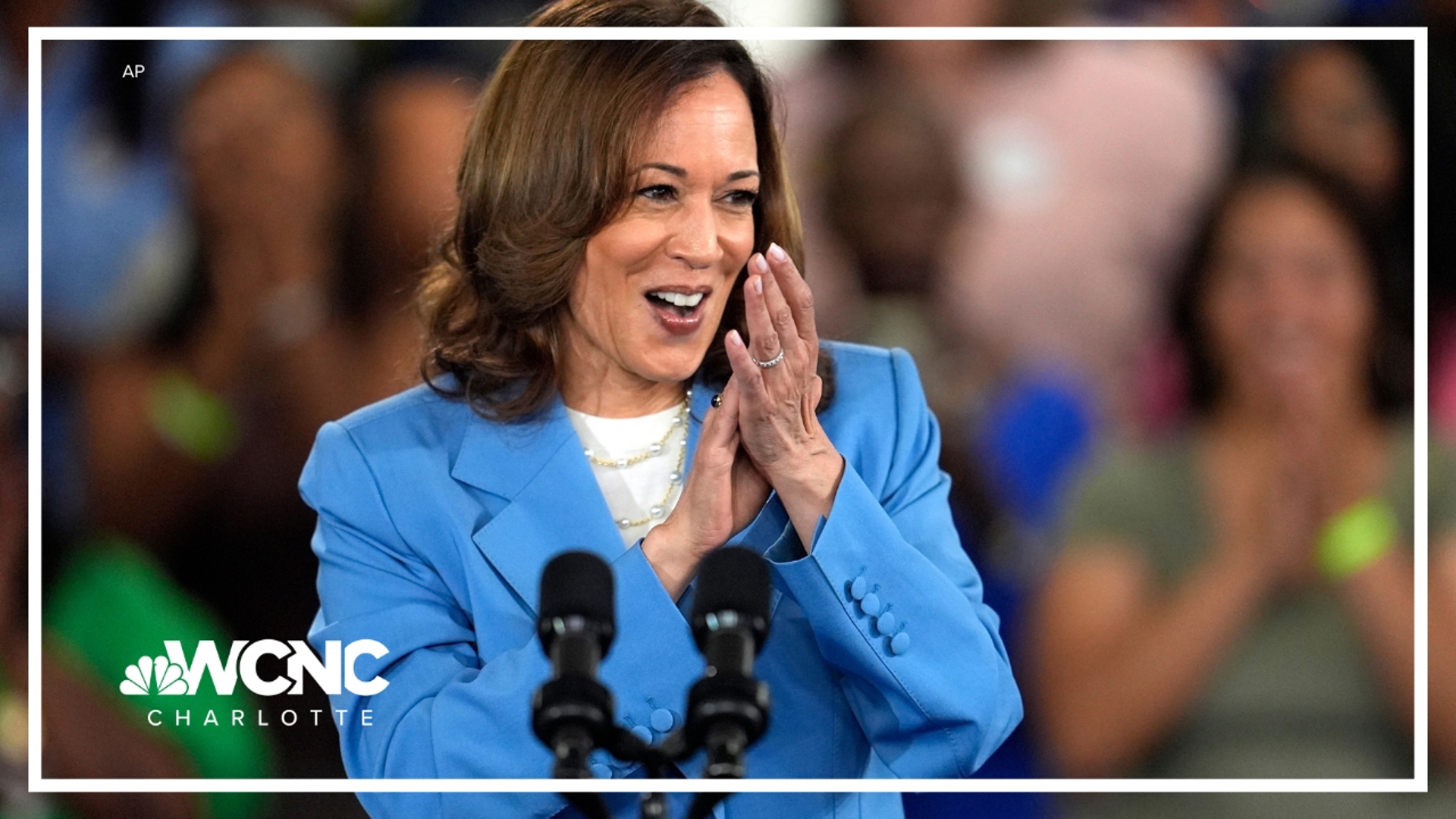 Harris focused her speech on the need to crack down on the meat industry, which she blames on people’s rising grocery bills.