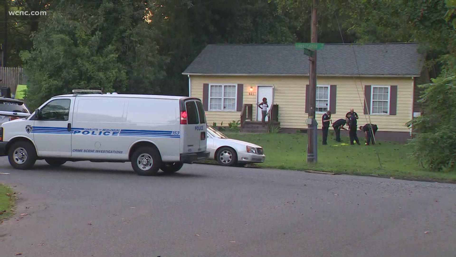 One person was taken to the hospital after a shooting outside a home on Ambassador Street in west Charlotte Friday morning.