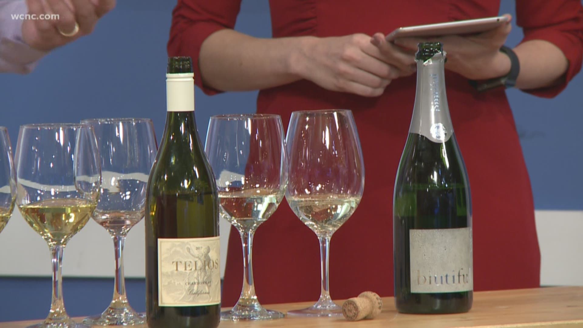 Wines featured on the show: Cava Sparkling White from Spain, Chardonnay from California, Pinot Noir from California, Sparkling Rose (great to serve with dessert)