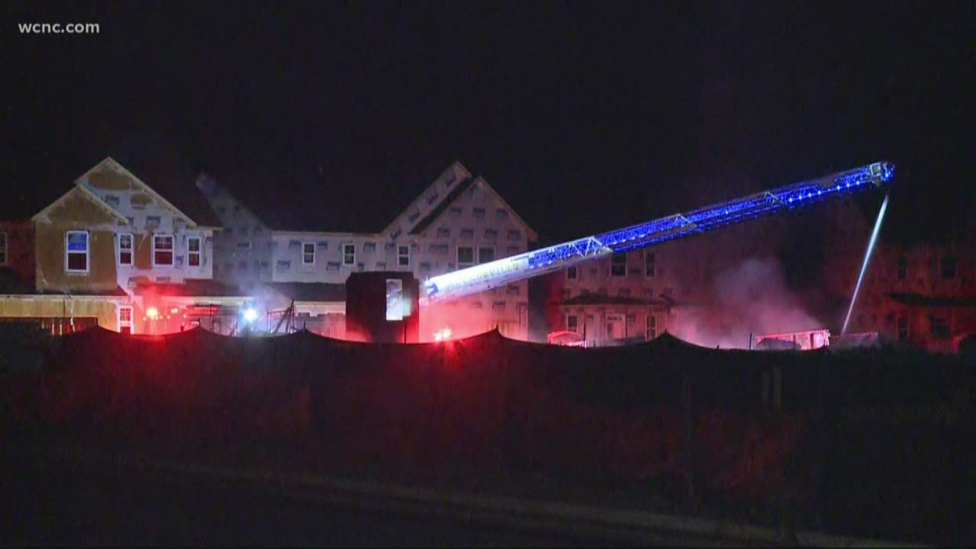 Several homes that were under construction are destroyed after a large fire ripped through a new subdivision in Mooresville Tuesday night.
