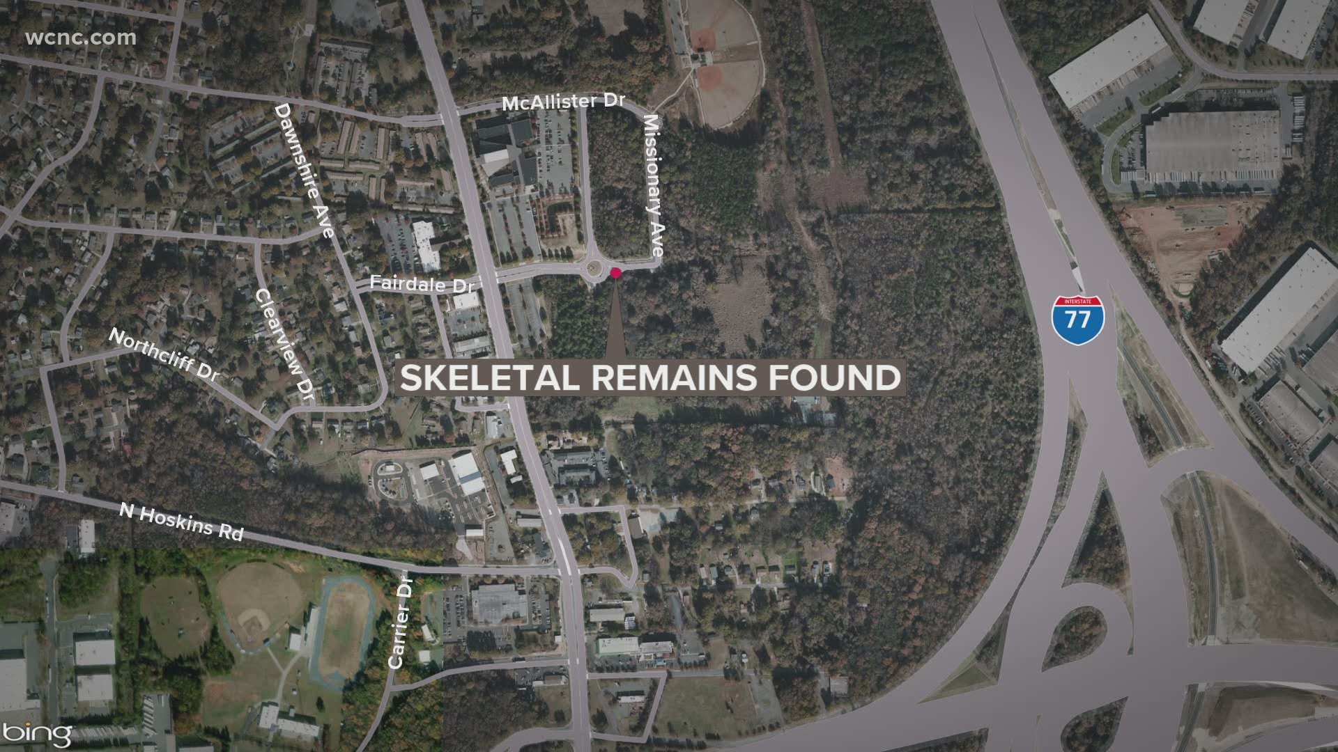 Skeletal, human remains were found Sunday in a wooded area of northwest Charlotte, the Charlotte Mecklenburg Police Department announced Monday.