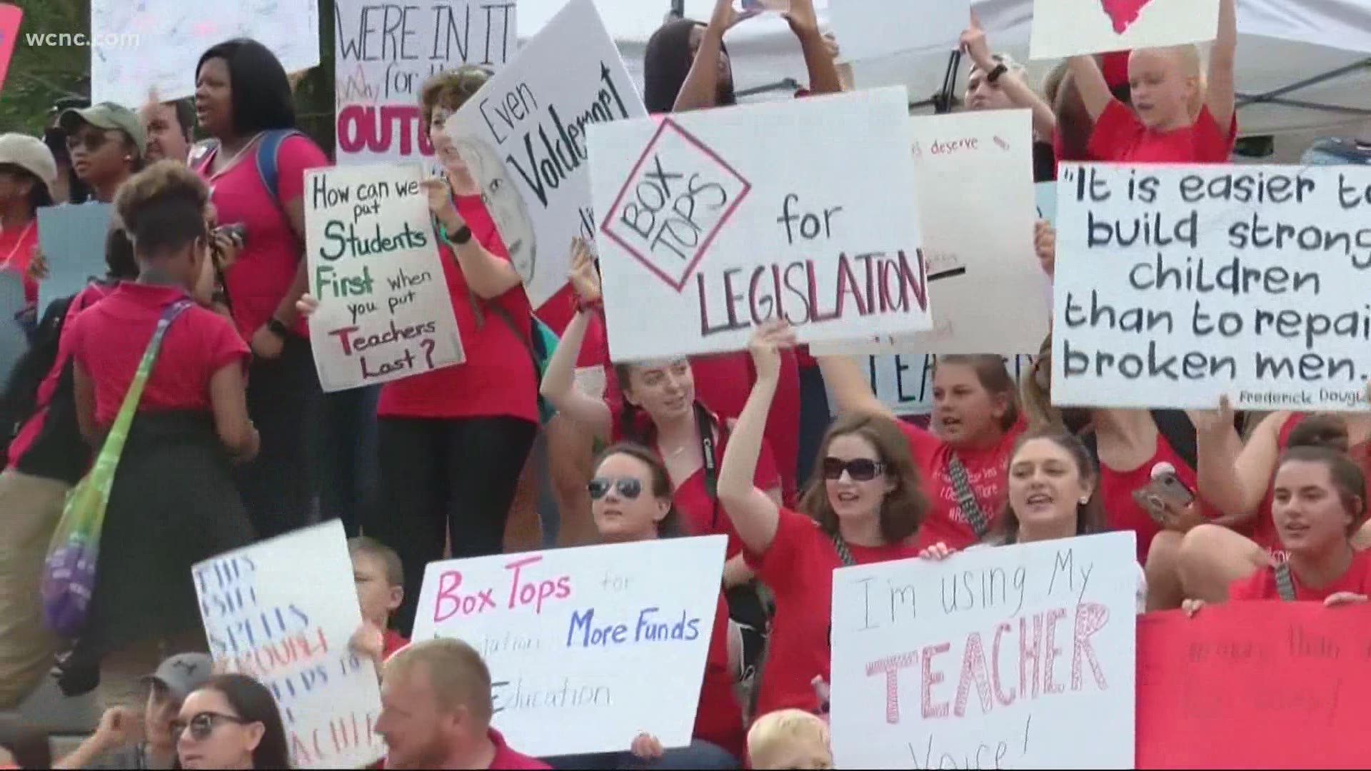 Hundreds of teachers planned to use a personal day Wednesday to call for pay raises they say they were promised back in May.