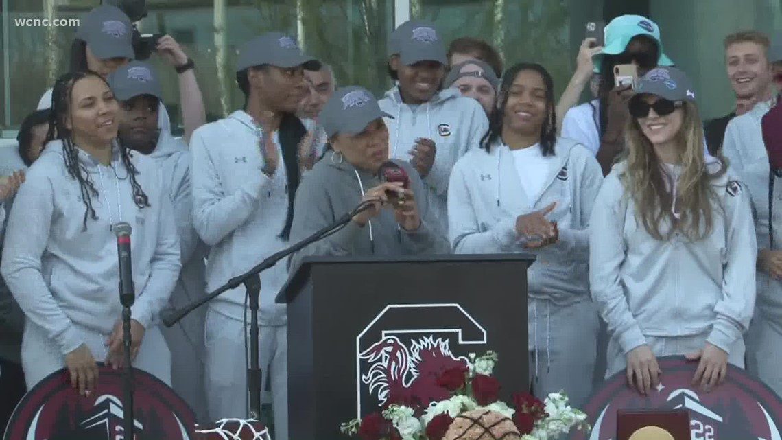 Victory celebration for the USC women's basketball team
