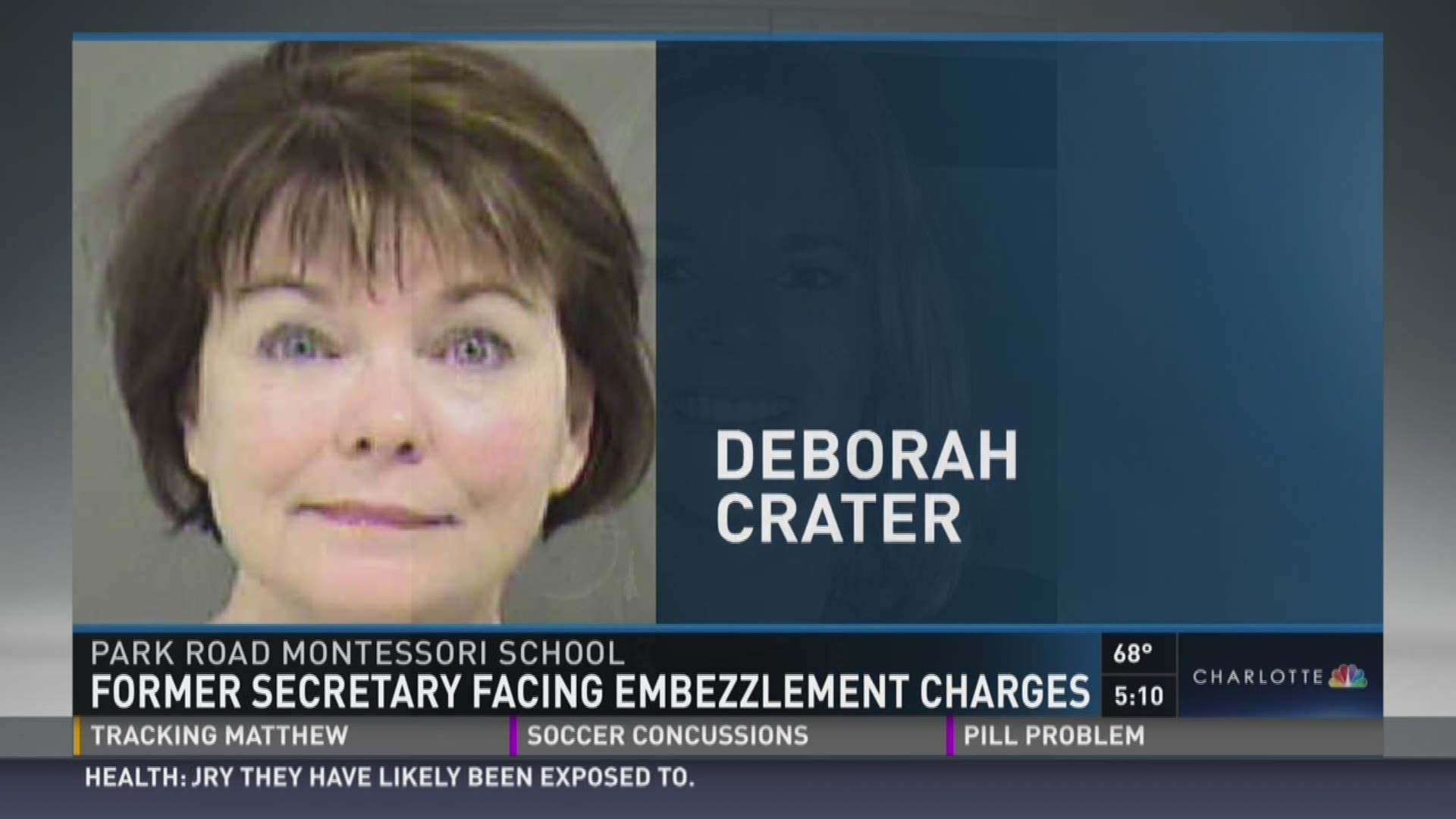 The former secretary, Deborah Crater, at Park Road Montessori School is facing embezzlement charges after 15k went missing.