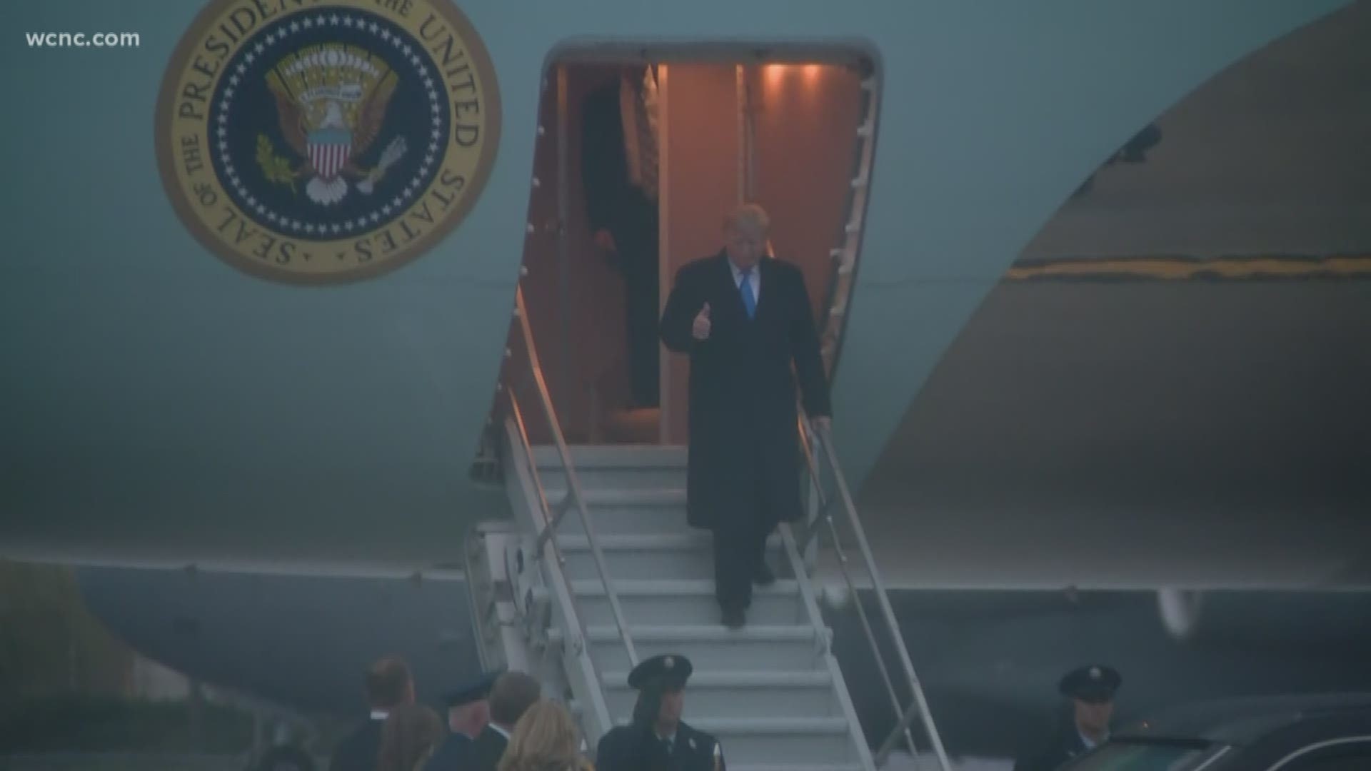 President Trump arrived in Charlotte to support Republican Mark Harris.