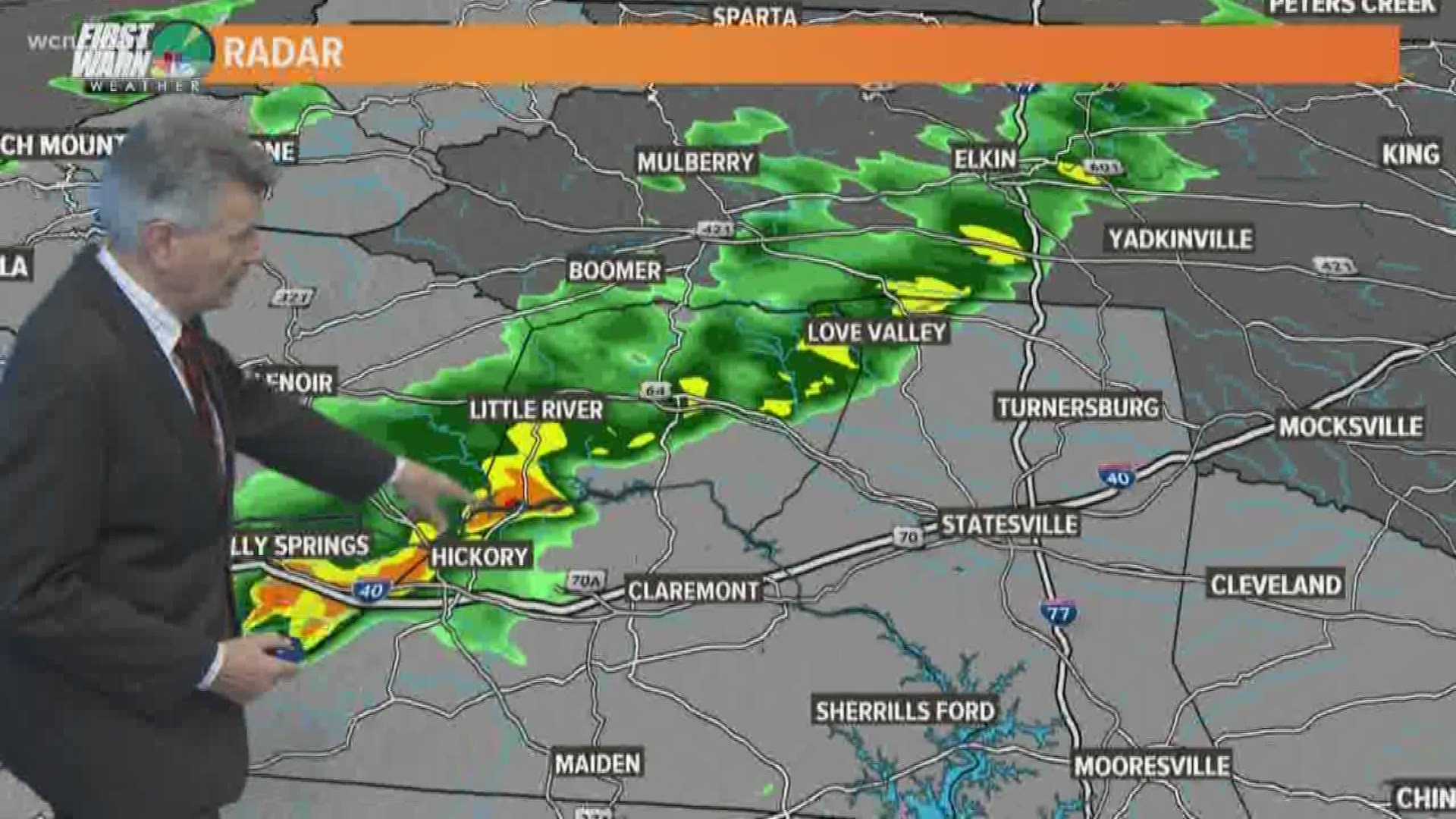 A line of showers and storms is moving across the Charlotte area with a chance of rain Friday afternoon with gusty winds.