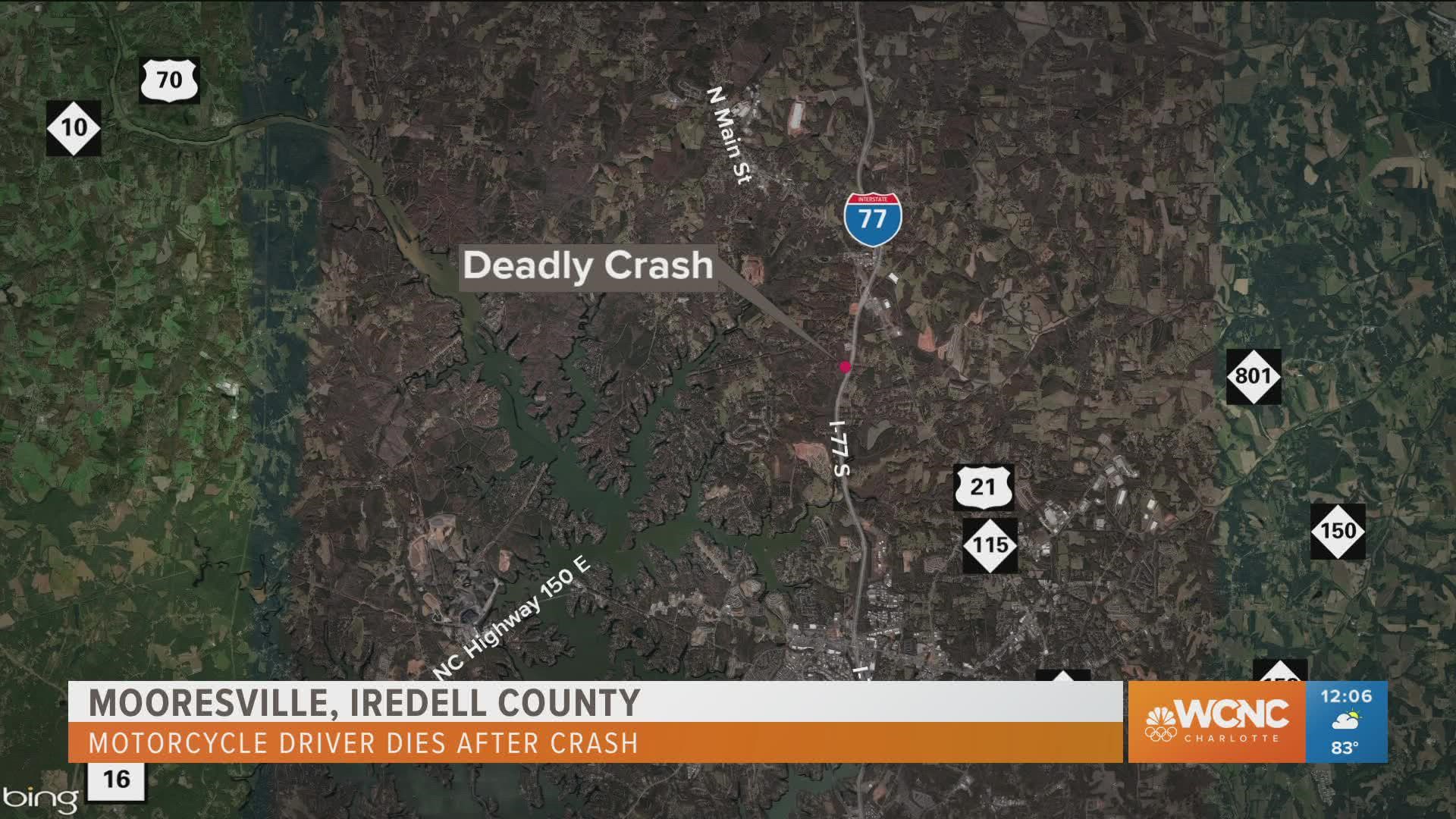 A 32-year-old Mooresville man was killed in a crash involving a motorcycle on I-77 early Tuesday, state troopers said.