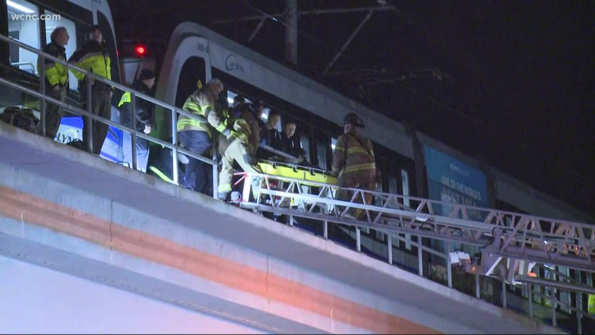 A man was rescued by firefighters after he was hit by a light rail train in South End early Monday morning.