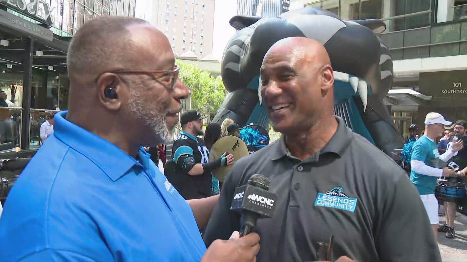 Panthers fans gathered in Uptown Thursday to meet players ahead of Sunday's Week 1 matchup vs. the Atlanta Falcons.