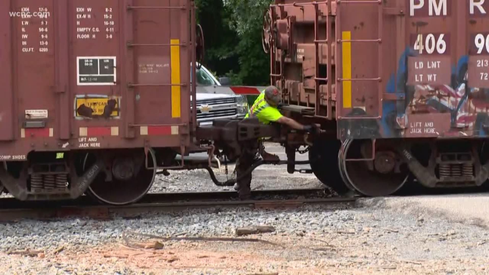 Two railroad crossings were blocked after a train derailed in York County Wednesday morning.