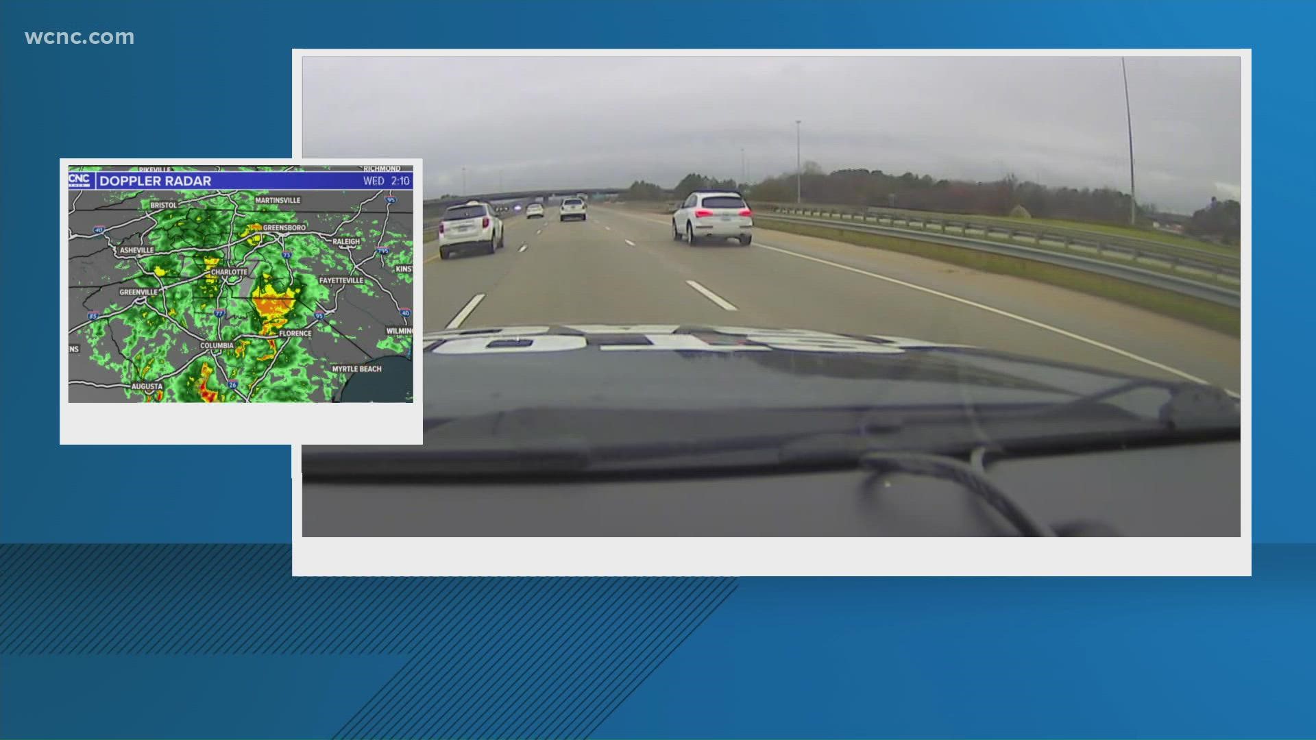Kendall Morris is in the Chevy Storm Tracker, monitoring the road conditions as bands of rain move through the Carolinas.