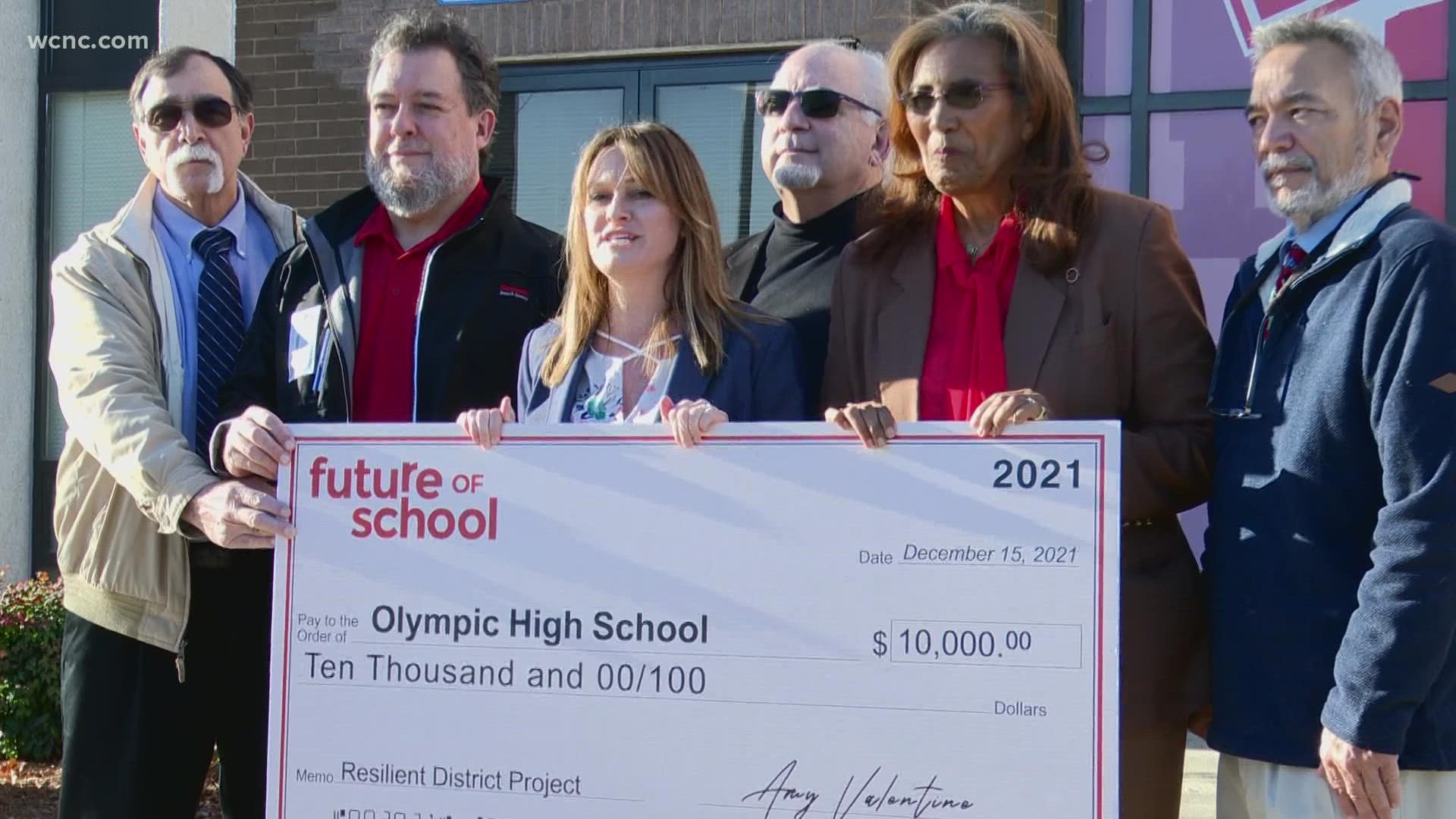 Olympic High School in southwest Charlotte was one of seven schools to be honored with a $10,000 check from Future of School.